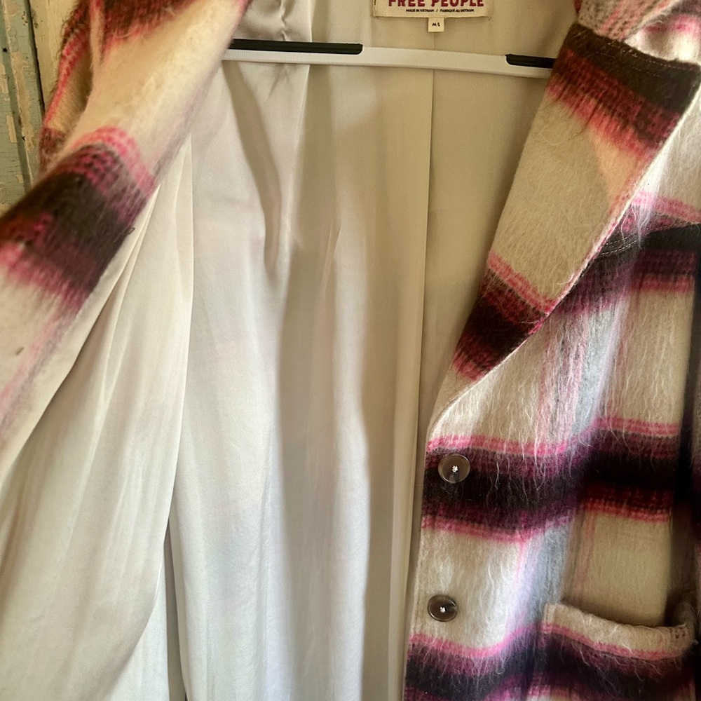 Free People Bali Pressley Wool long Duster coat fringe plaid - Picture 14 of 15
